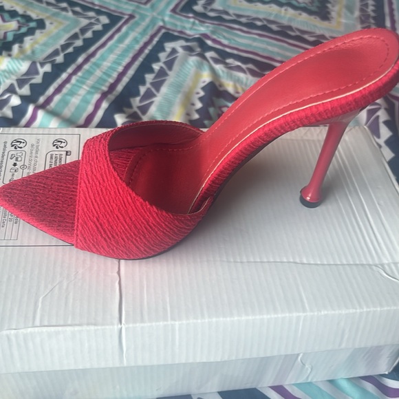 Never Worn Fashionable Red Mule Stiletto Heels - Picture 3 of 7